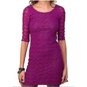 Free People purple lace bodycon dress overlay sheer festival boho 3/4 sleeve S